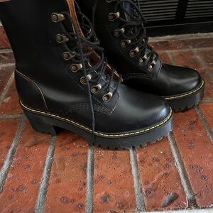Dr. Martens Black Leather Boots with Yellow Accents